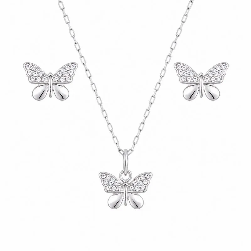 Conjunto borboleta prata 925
