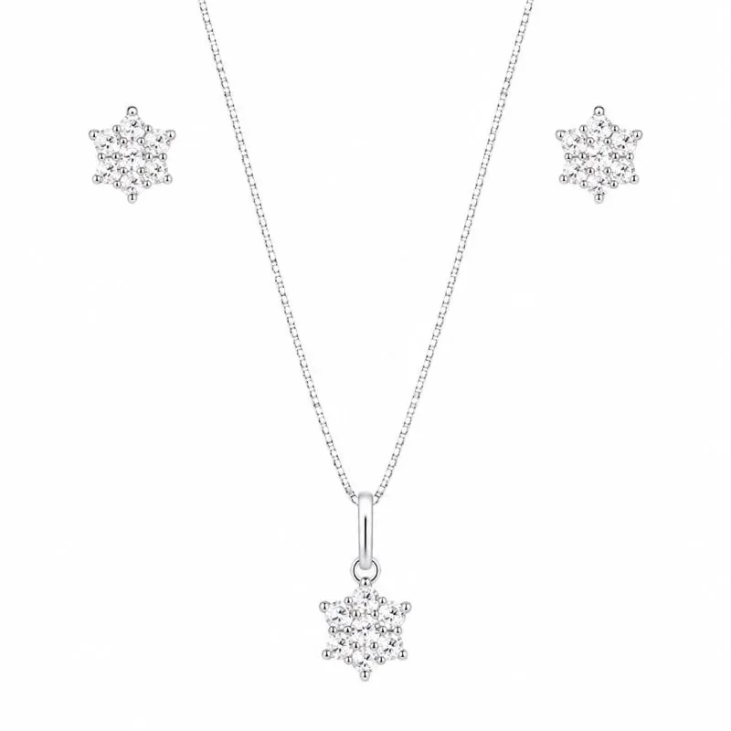 Conjunto Flor Cravejada Prata 925.
