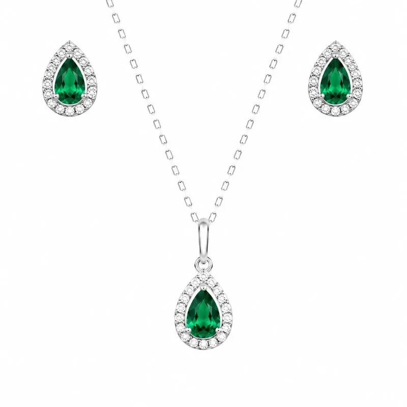 Conjunto Gota Cravejado Prata 925