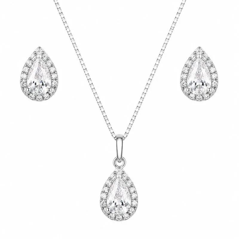 Conjunto Gota Cristal em Prata 925
