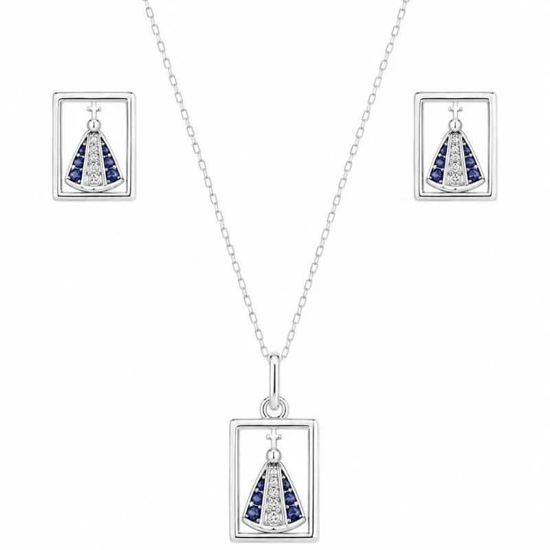 Conjunto Nossa Senhora Aparecida em Prata 925.