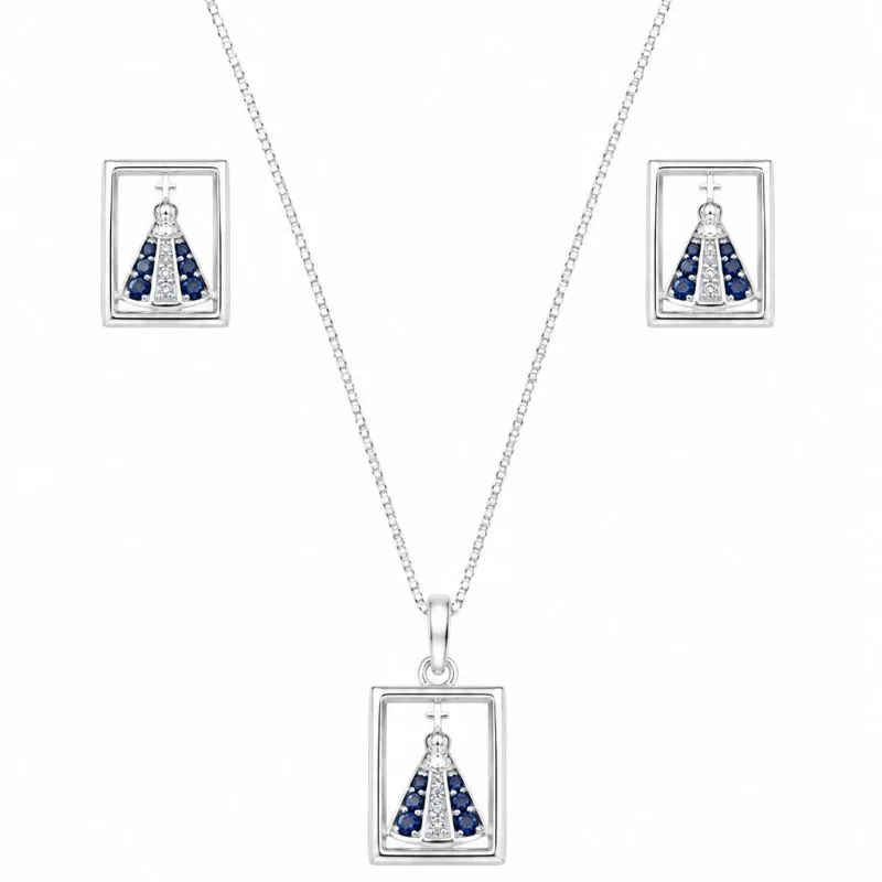 Conjunto Nossa Senhora Aparecida em Prata 925.