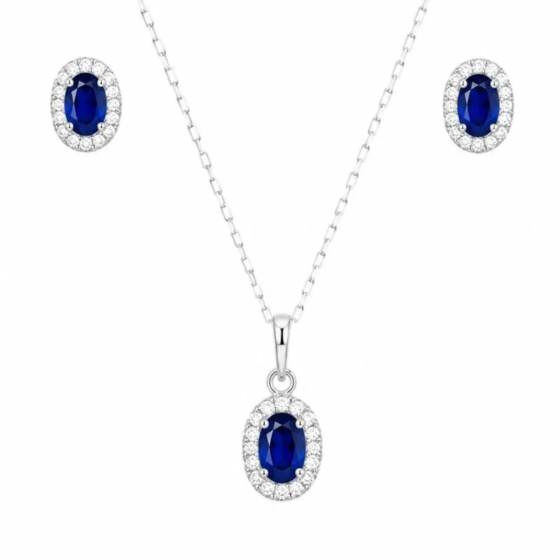 Conjunto Oval Safira em Prata 925 -  Elo Cartier