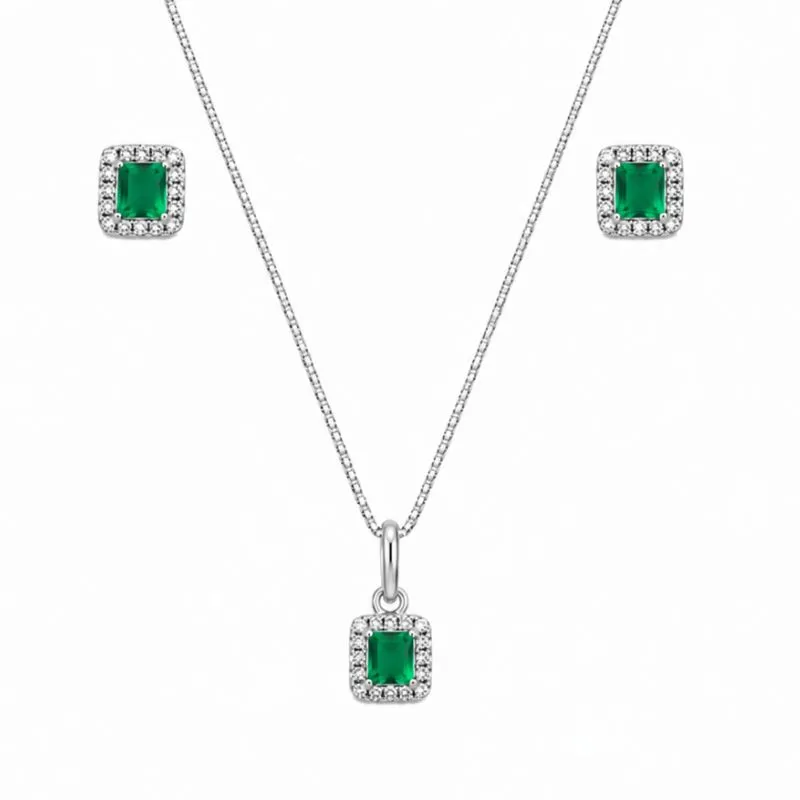 Conjunto Quadrado Cravejado  Prata 925