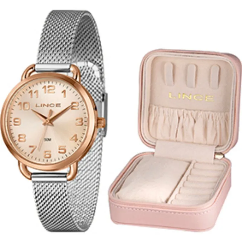 Kit Relógio Feminino Lince Bicolor com Porta-Joias