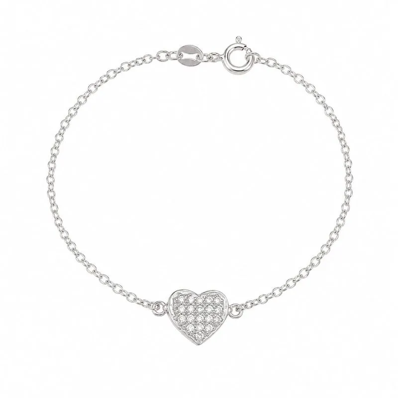 Pulseira Coração Cravejado em Prata 925