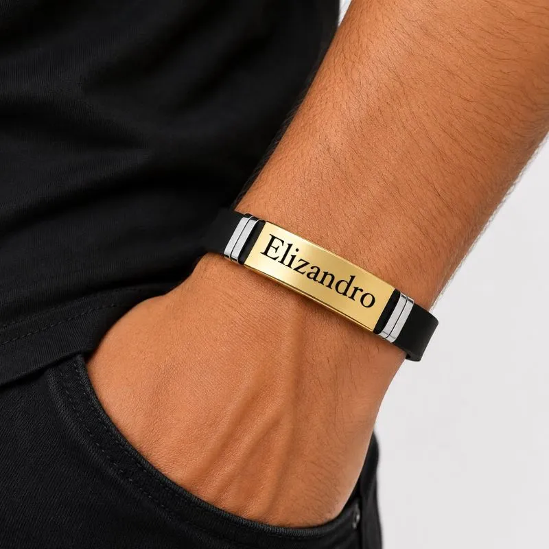 Pulseira Masculina Personalizada em Aço Inoxidável e Silicone