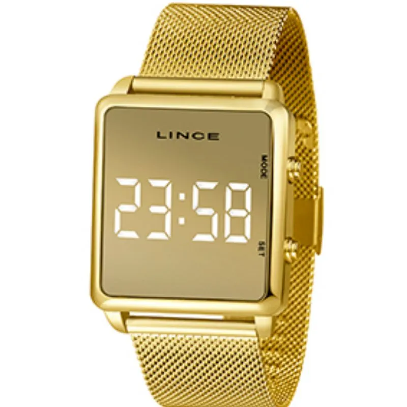 Relógio Digital Lince Quadrado Dourado Rose e Prata