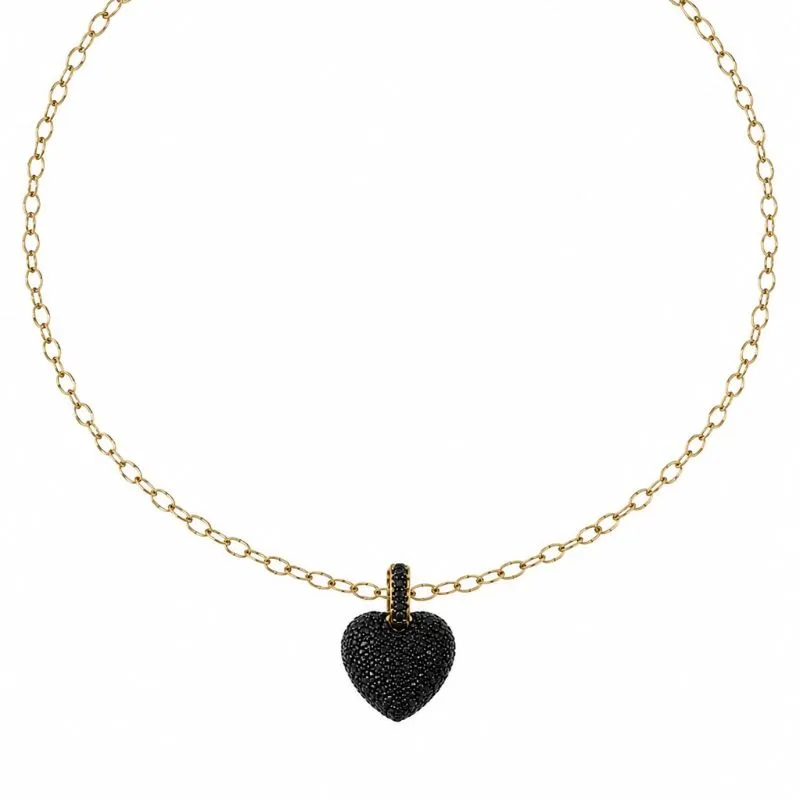 Colar Coração Cravejado Preto e Rosa