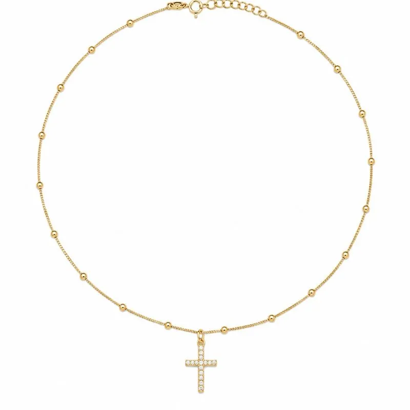 Colar Feminino com Cruz Cravejada