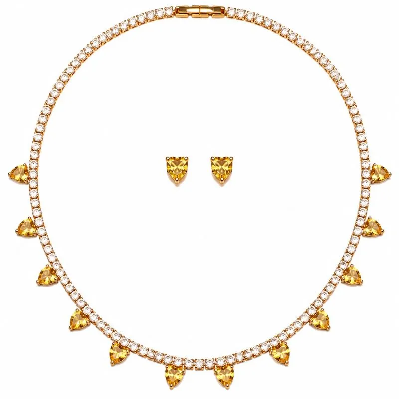 Conjunto Riviera Corações Amarelos Banhado a Ouro.