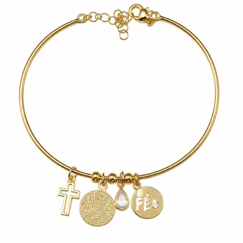 Pulseira Bracelete Fé com Pingentes