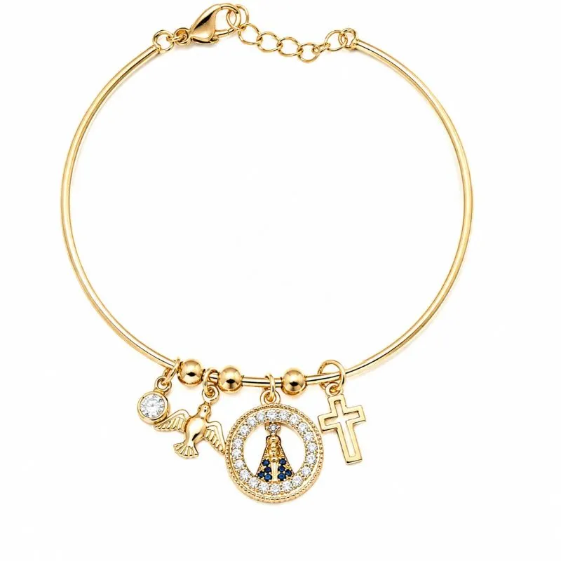 Pulseira Bracelete Nossa Senhora Aparecida com Pingentes Religiosos