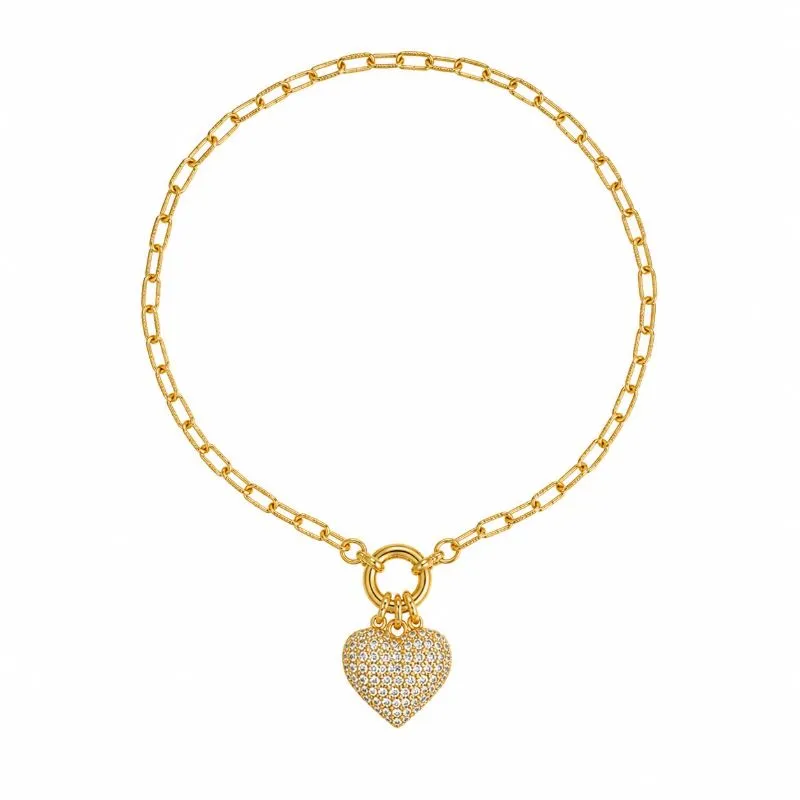 Pulseira Coração Cravejado e Fecho Boia
