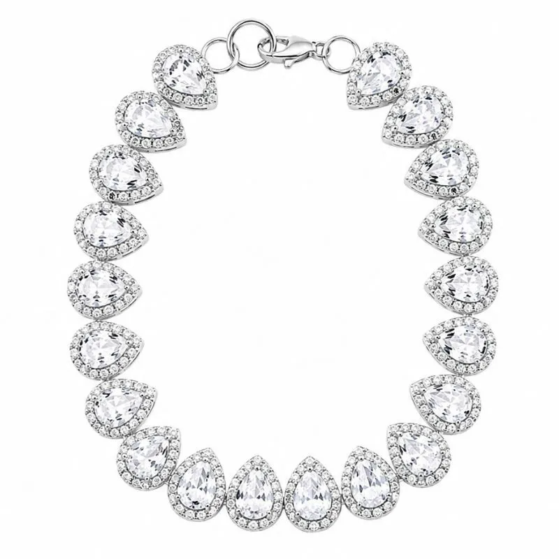 Pulseira Gotas Cravejadas Banho de Prata